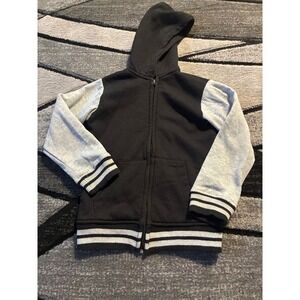Copper Denim Boys Varsity Zip Up Hoodie Black Gray Striped Cuffs Size 6